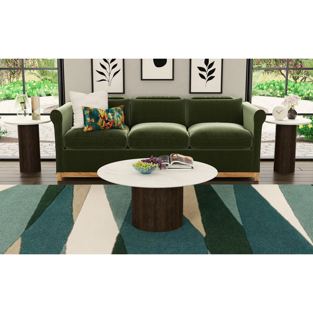 Sylvie Round End Table with White Faux Marble Top and Base in Dark Brown – SKU T-16000-5-RET | Elements