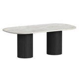 Sylvie Oval Dining Table with White Faux Marble Top in Black with Grain - Tampa Furniture Outlet