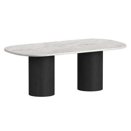 Sylvie Oval Dining Table with White Faux Marble Top in Black with Grain - Tampa Furniture Outlet