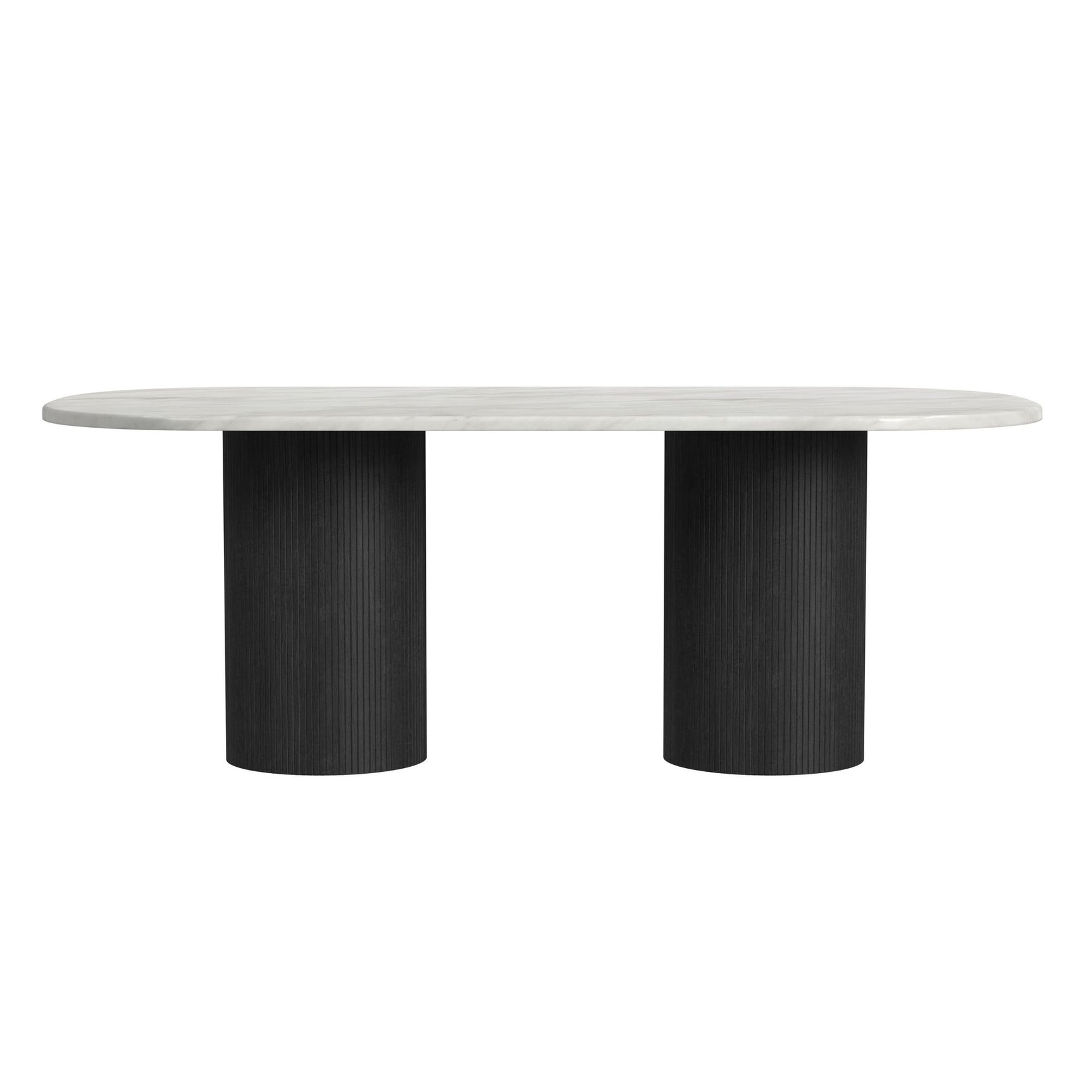 Sylvie Oval Dining Table with White Faux Marble Top in Black with Grain - Tampa Furniture Outlet