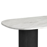 Sylvie Oval Dining Table with White Faux Marble Top in Black with Grain - Tampa Furniture Outlet