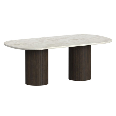 Sylvie Oval Dining Table with White Faux Marble Top in Dark Brown - Tampa Furniture Outlet