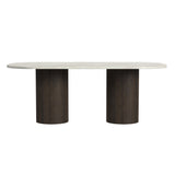 Sylvie Oval Dining Table with White Faux Marble Top in Dark Brown - Tampa Furniture Outlet