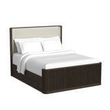 Sylvie Queen UPH Bed with White Fabric in Dark Brown - Tampa Furniture Outlet