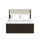 Sylvie Queen UPH Bed with White Fabric in Dark Brown - Tampa Furniture Outlet