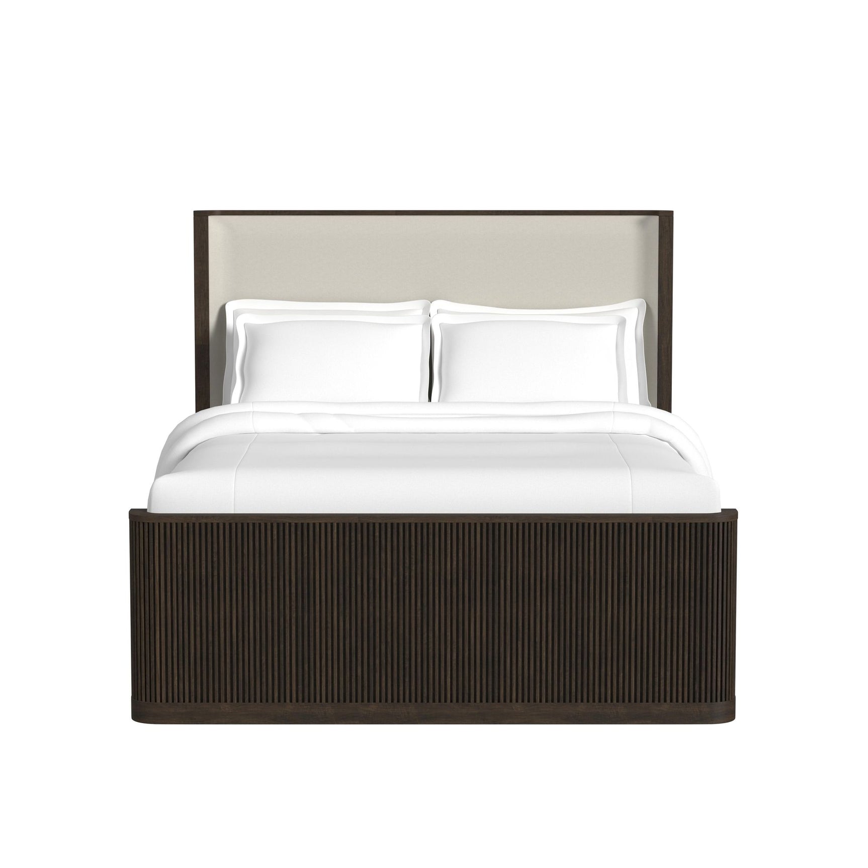 Sylvie Queen UPH Bed with White Fabric in Dark Brown - Tampa Furniture Outlet