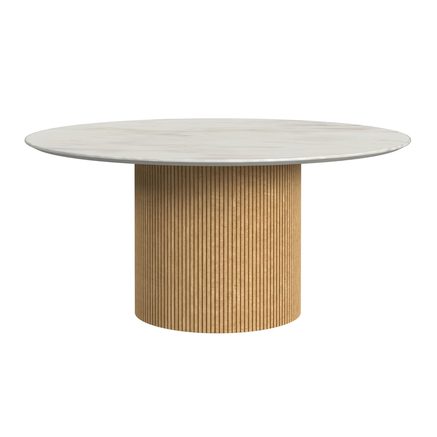 Sylvie Round Coffee Table with White Faux Marble Top and Base in Natural - Tampa Furniture Outlet