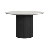Sylvie Round Dining Table with White Faux Marble Top in Black with Grain - Tampa Furniture Outlet