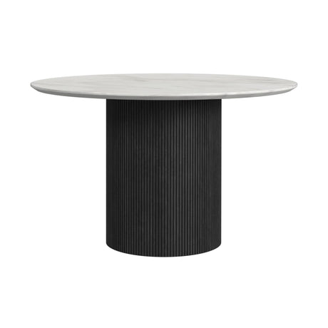 Sylvie Round Dining Table with White Faux Marble Top in Black with Grain - Tampa Furniture Outlet