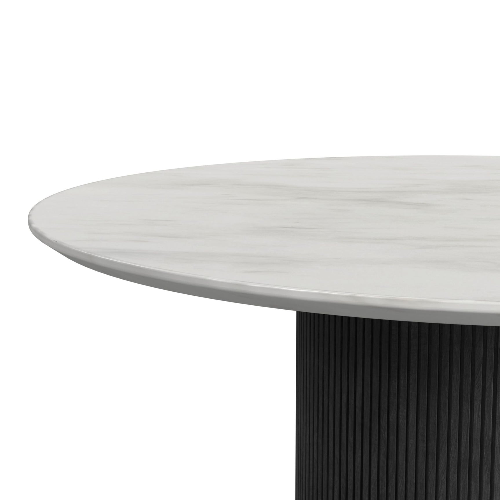 Sylvie Round Dining Table with White Faux Marble Top in Black with Grain - Tampa Furniture Outlet