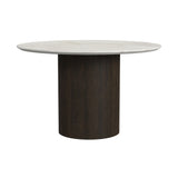 Sylvie Round Dining Table with White Faux Marble Top in Dark Brown - Tampa Furniture Outlet