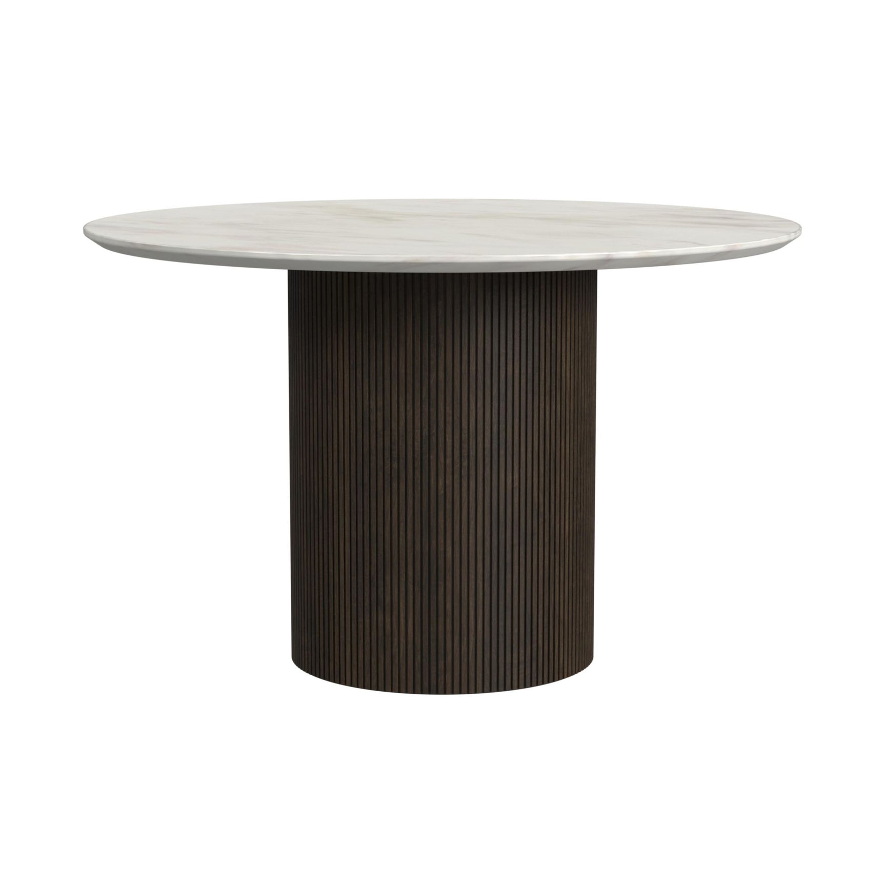 Sylvie Round Dining Table with White Faux Marble Top in Dark Brown - Tampa Furniture Outlet