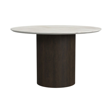 Sylvie Round Dining Table with White Faux Marble Top in Dark Brown - Tampa Furniture Outlet