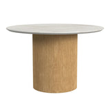 Sylvie Round Dining Table with White Faux Marble Top in Natural - Tampa Furniture Outlet