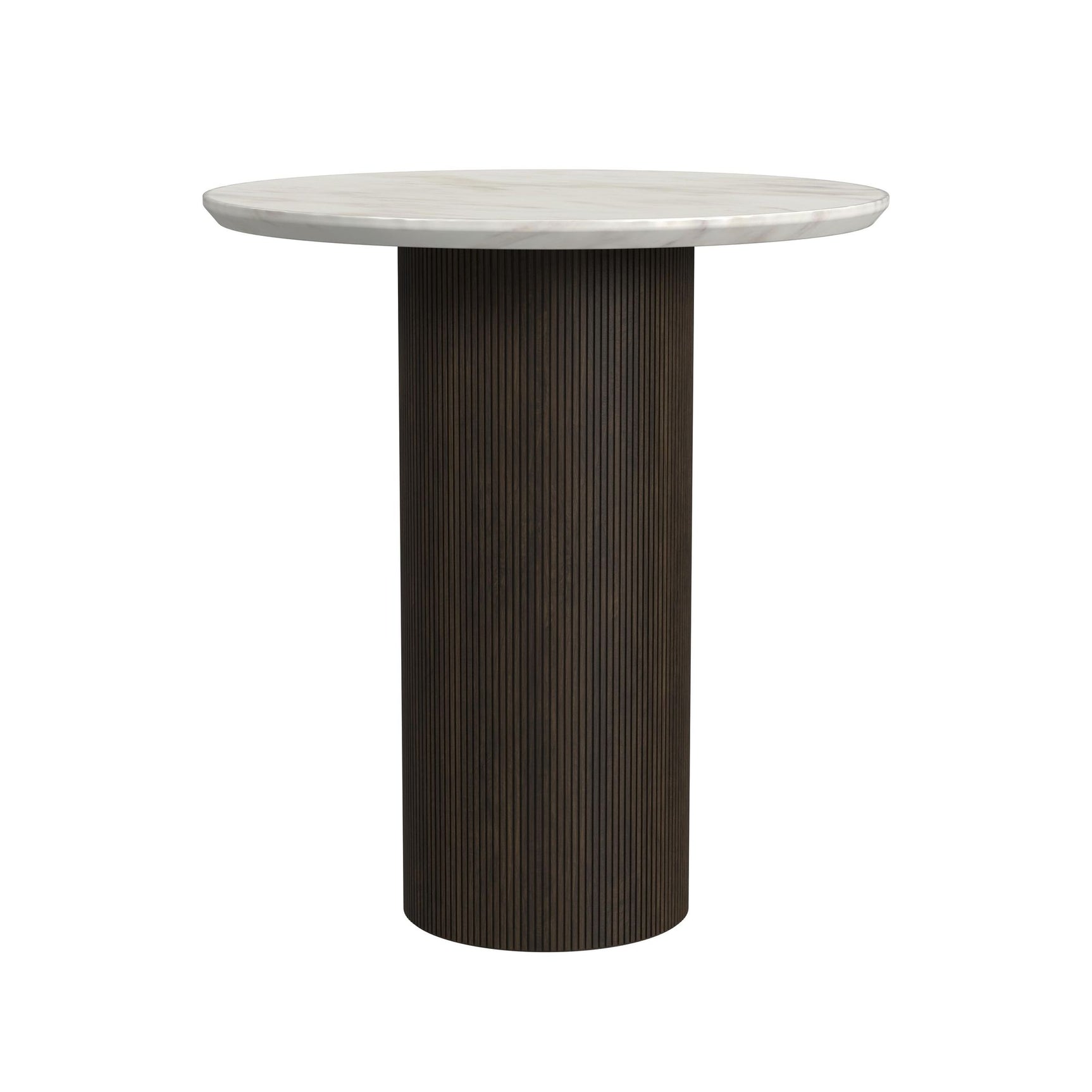 Sylvie Round End Table with White Faux Marble Top and Base in Dark Brown - Tampa Furniture Outlet