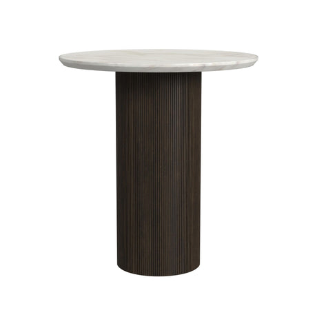 Sylvie Round End Table with White Faux Marble Top and Base in Dark Brown - Tampa Furniture Outlet