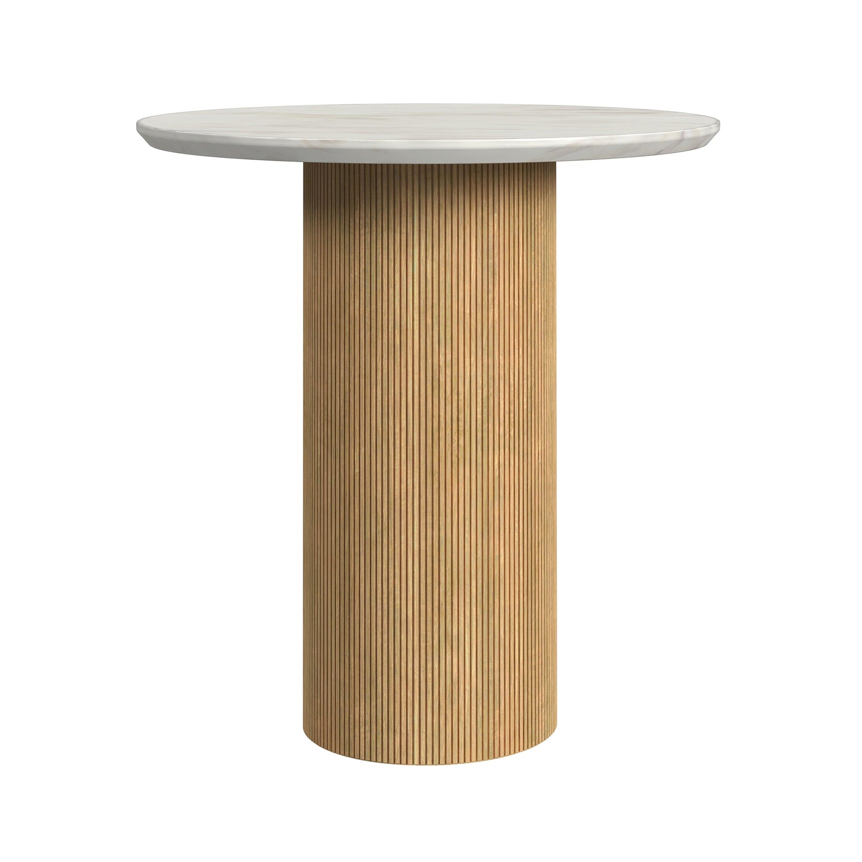 Sylvie Round End Table with White Faux Marble Top and Base in Natural - Tampa Furniture Outlet