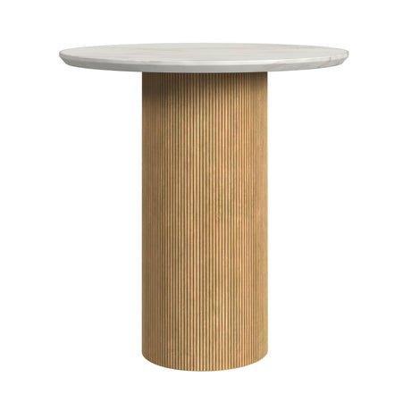 Sylvie Round End Table with White Faux Marble Top and Base in Natural