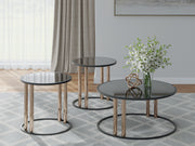 Tampa Furniture Outlet - Ashley Furniture - Hannerly Table (Set of 3) - Occasional Table Set (3/CN) / Black/Gold Finish - T219-13