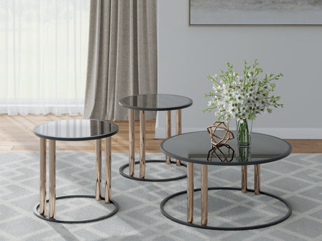 Tampa Furniture Outlet - Ashley Furniture - Hannerly Table (Set of 3) - Occasional Table Set (3/CN) / Black/Gold Finish - T219-13