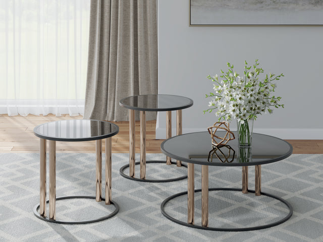 Tampa Furniture Outlet - Ashley Furniture - Hannerly Table (Set of 3) - Occasional Table Set (3/CN) / Black/Gold Finish - T219-13