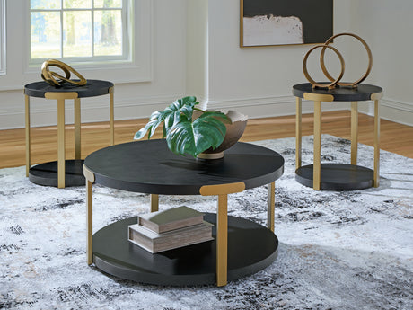 Tampa Furniture Outlet - Ashley Furniture - Shylore Table (Set of 3) - Occasional Table Set (3/CN) / Black/Brass Finish - T410-13