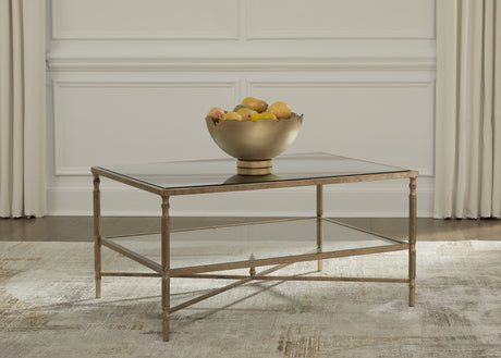 Tampa Furniture Outlet - Ashley Furniture - Cloverty Coffee Table - Rectangular Cocktail Table / Aged Gold Finish - T440-1