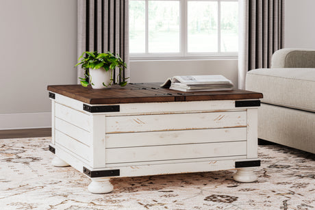 Tampa Furniture Outlet - Ashley Furniture - Wystfield Coffee Table - Cocktail Table with Storage / White/Brown - T459-20