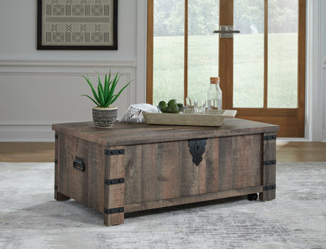 Tampa Furniture Outlet - Ashley Furniture - Hollum Lift-Top Coffee Table - Lift Top Cocktail Table / Rustic Brown - T466-9