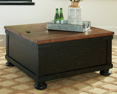 Tampa Furniture Outlet - Ashley Furniture - Valebeck Coffee Table with Lift Top - Lift Top Cocktail Table / Black/Brown - T468-00