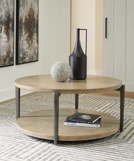 Tampa Furniture Outlet - Ashley Furniture - Dyonton Coffee Table - Round Cocktail Table / Light Grayish Brown - T574-8