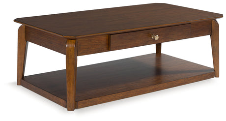 Tampa Furniture Outlet - Ashley Furniture - Trenmour Coffee Table - Rectangular Cocktail Table / Medium Brown - T596-1