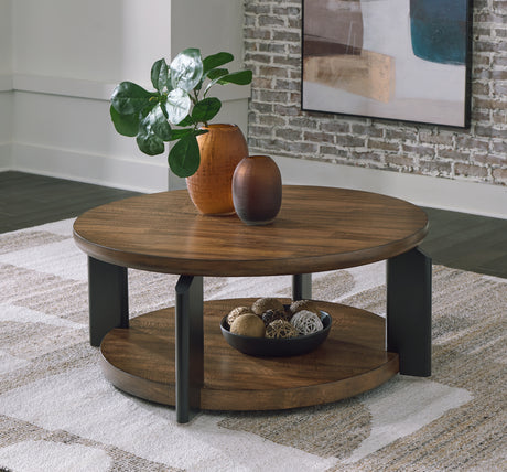 Tampa Furniture Outlet - Ashley Furniture - Kraeburn Coffee Table - Round Cocktail Table / Brown/Black - T624-8