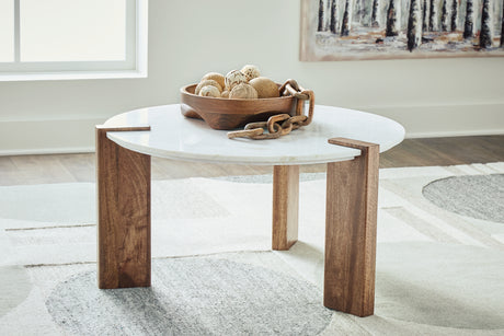 Tampa Furniture Outlet - Ashley Furniture - Isanti Coffee Table - Rectangular Cocktail Table / Light Brown/White - T662-1