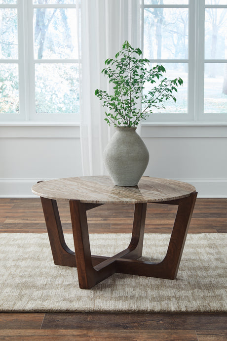 Tampa Furniture Outlet - Ashley Furniture - Tanidore Coffee Table - Round Cocktail Table / Warm Brown - T667-8
