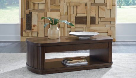 Tampa Furniture Outlet - Ashley Furniture - Korestone Lift-Top Coffee Table - Lift Top Cocktail Table / Dark Brown - T679-9