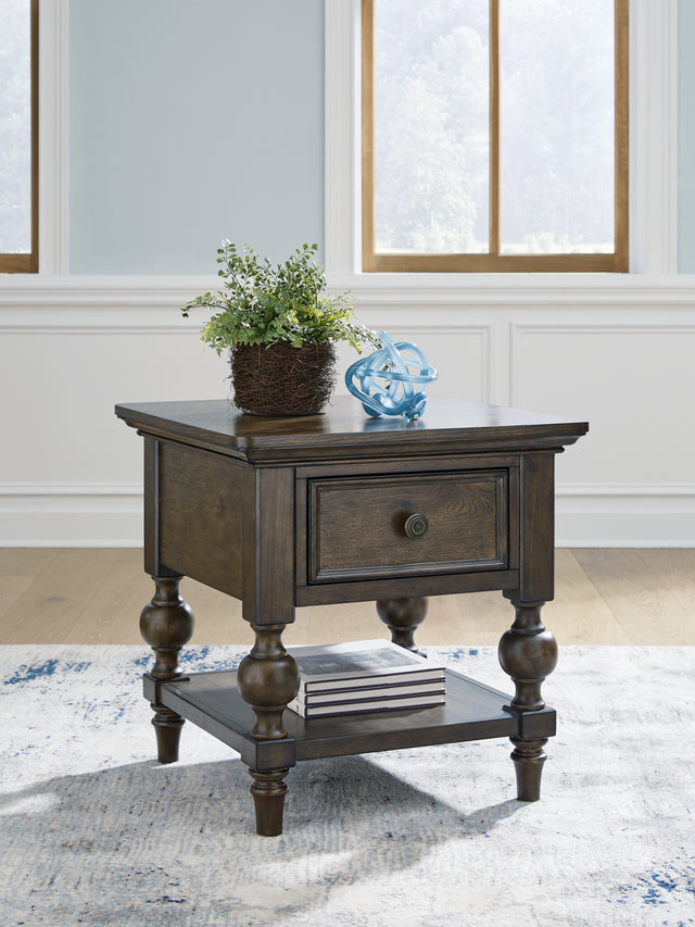 Tampa Furniture Outlet - Ashley Furniture - Veramond End Table - Square End Table / Dark Brown - T694-2