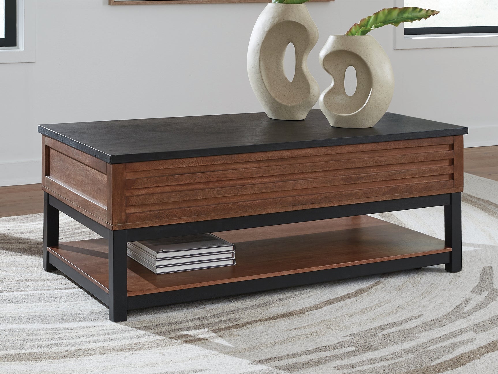 Tampa Furniture Outlet - Ashley Furniture - Kallari Lift-Top Coffee Table - Lift Top Cocktail Table / Warm Brown/Black - T737-9