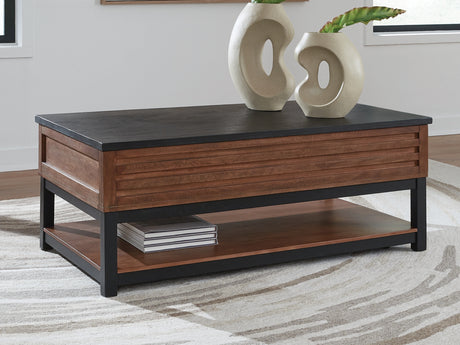 Tampa Furniture Outlet - Ashley Furniture - Kallari Lift-Top Coffee Table - Lift Top Cocktail Table / Warm Brown/Black - T737-9
