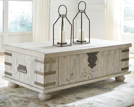 Tampa Furniture Outlet - Ashley Furniture - Carynhurst Coffee Table with Lift Top - Lift Top Cocktail Table / White Wash Gray - T757-9