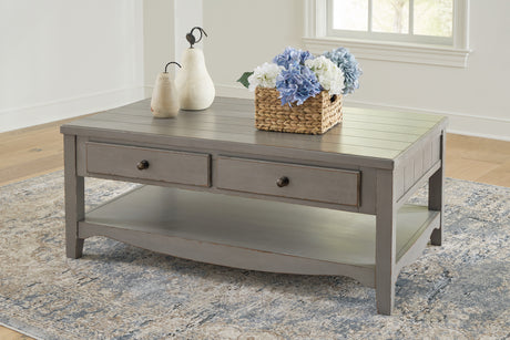 Tampa Furniture Outlet - Ashley Furniture - Charina Coffee Table - Rectangular Cocktail Table / Antique Gray - T784-1