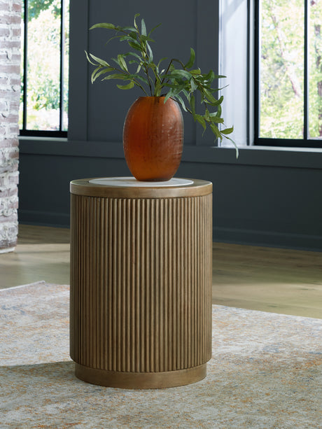 Tampa Furniture Outlet - Ashley Furniture - Camdill End Table - Round End Table / Light Brown/White - T808-6