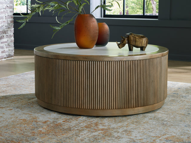 Tampa Furniture Outlet - Ashley Furniture - Camdill Coffee Table - Round Cocktail Table / Light Brown/White - T808-8