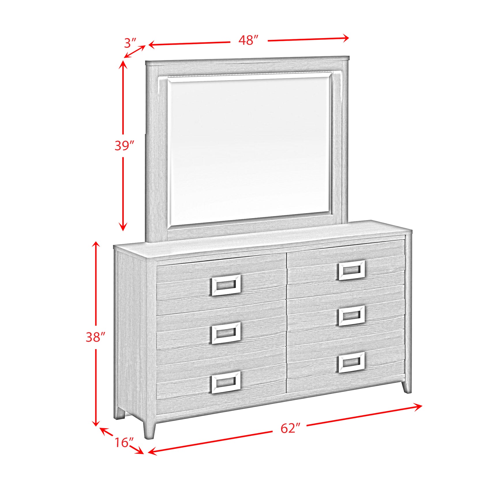 Tobias Dresser and Mirror Set with LED in White