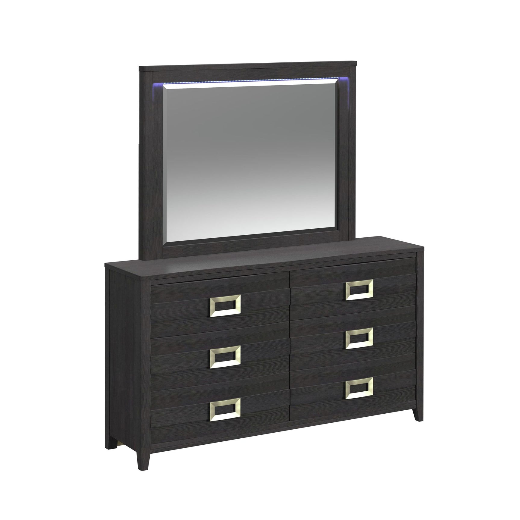 Tobias Dresser and Mirror Set with LED in Black - Tampa Furniture Outlet