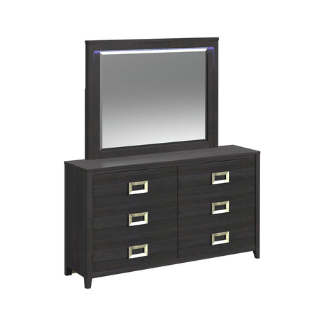 Tobias Dresser and Mirror Set with LED in Black - Tampa Furniture Outlet