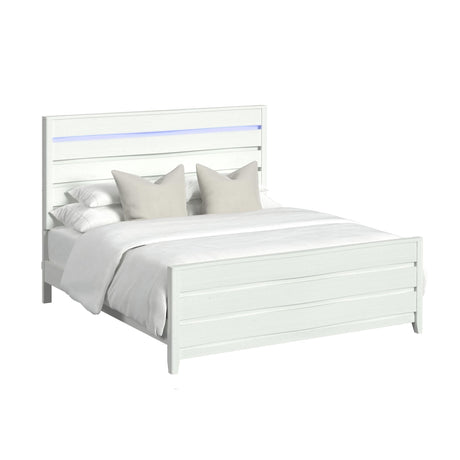 Tobias King Bed with LED in White - Tampa Furniture Outlet