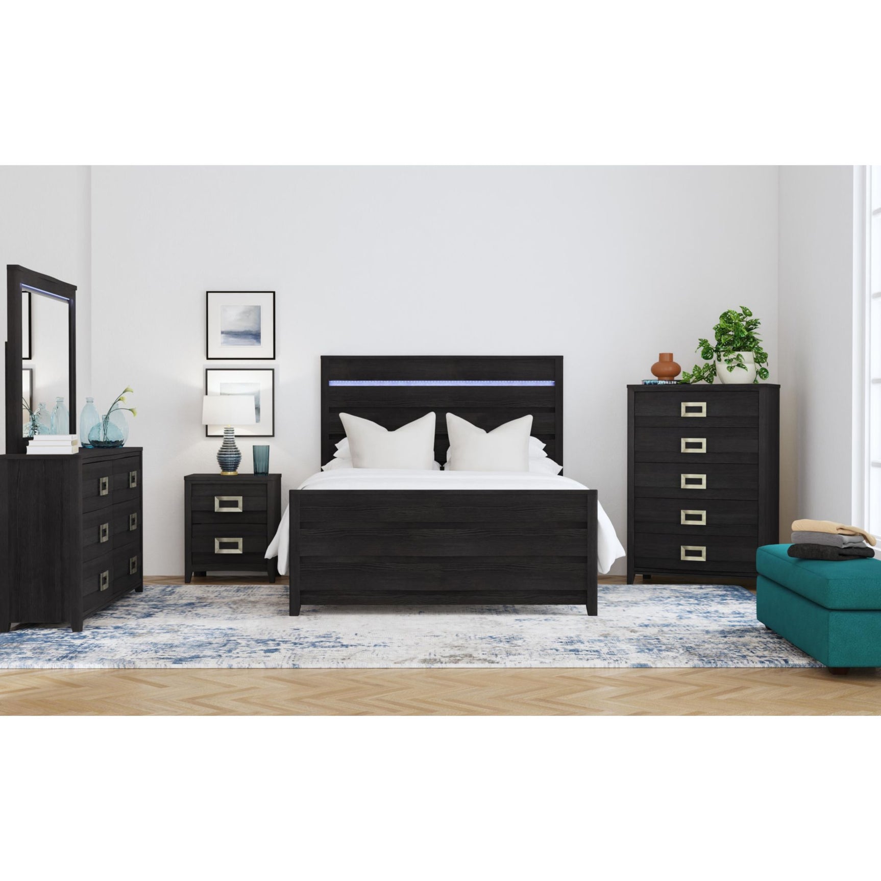 Tobias Queen Bed with LED in Black – SKU B-15990-8-QBL | Elements