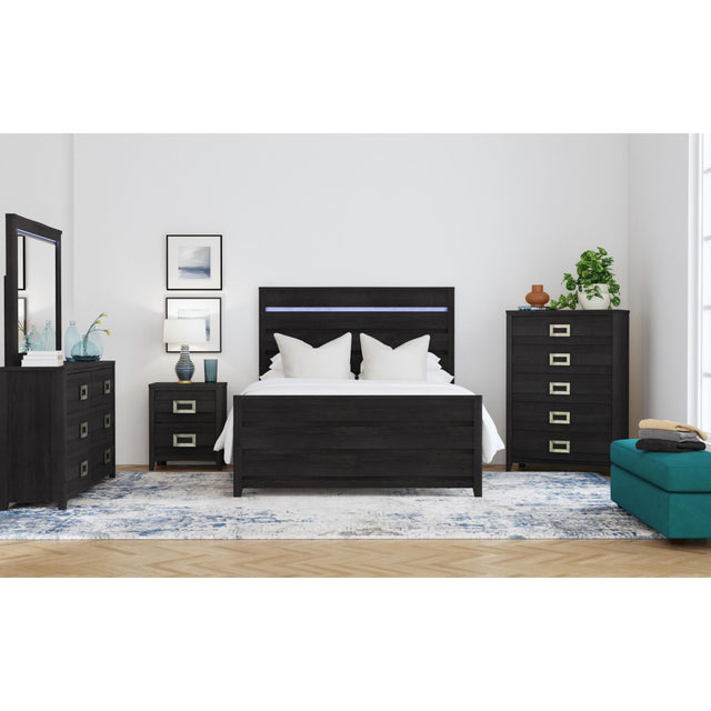 Tobias Queen Bed with LED in Black – SKU B-15990-8-QBL | Elements