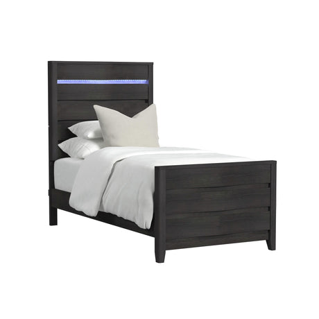 Tobias Twin Bed with LED in Black - Tampa Furniture Outlet